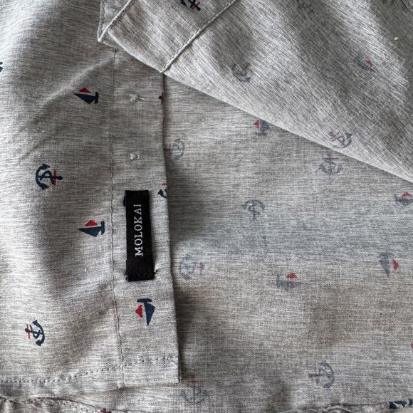Molokai Surf Co Men's Allover Boat & Anchor Short Sleeve Button Shirt Gray Large - Picture 9 of 13